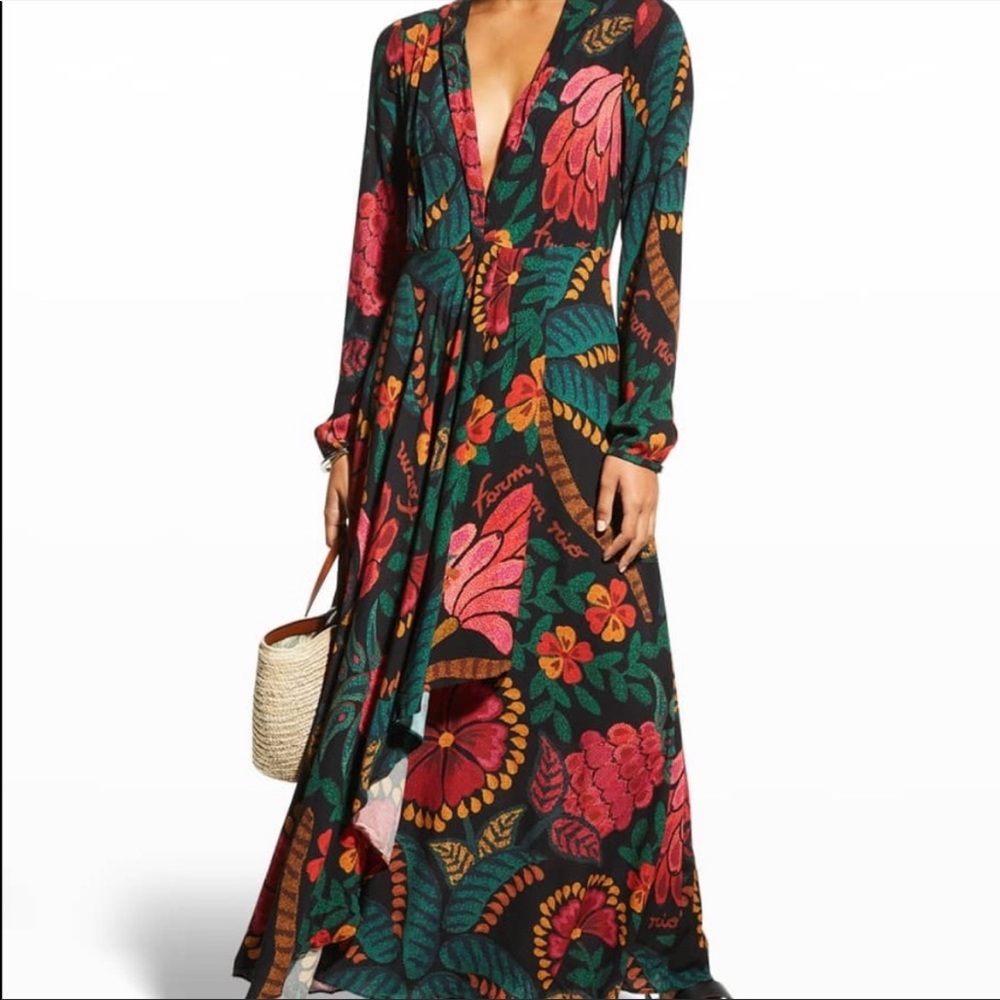 Farm Rio - black long sleeve maxi dress Flowerdoscopic, size S